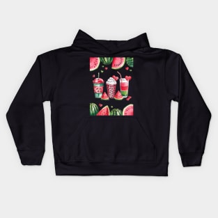 Cute Cups Of Iced Coffee Watermelon Tropical Summer Vacation Kids Hoodie
